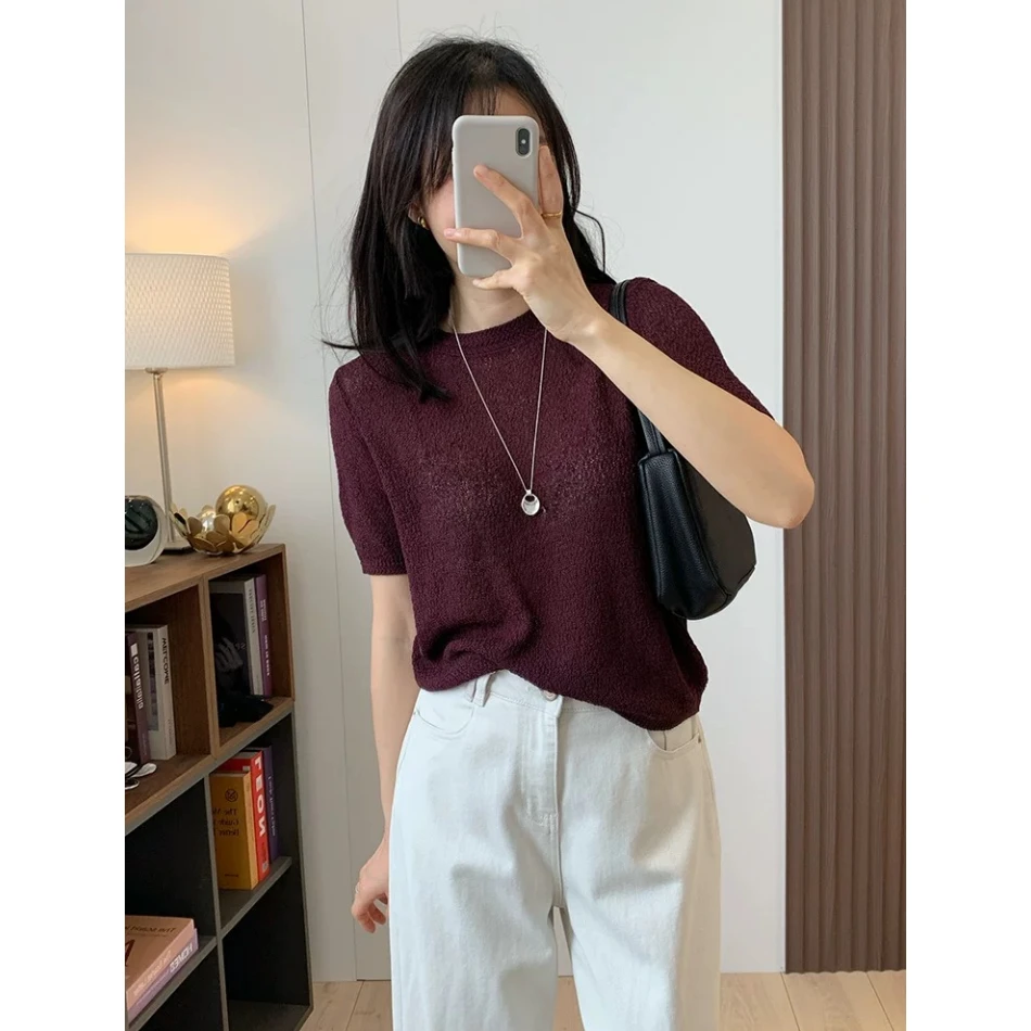 3226【圆领乱针中袖针织衫】巨百搭！高货女士薄款气质上衣