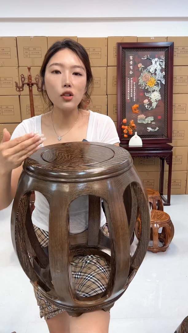 鸡翅木类家具国标鸡翅木大号鼓凳假一赔四