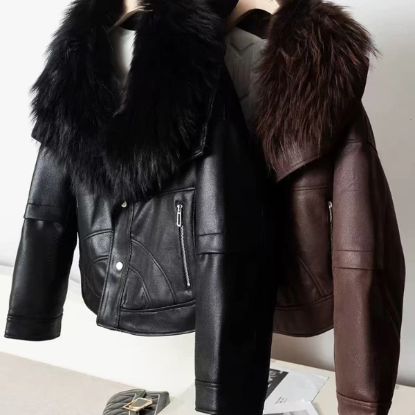红人上新麂皮绒可拆卸貉子毛领外套女机车年轻款宽松减龄