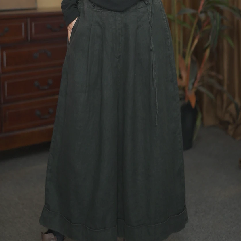 【夏布与麻】春季新款6637亚麻炒色宽松版阔腿裙裤