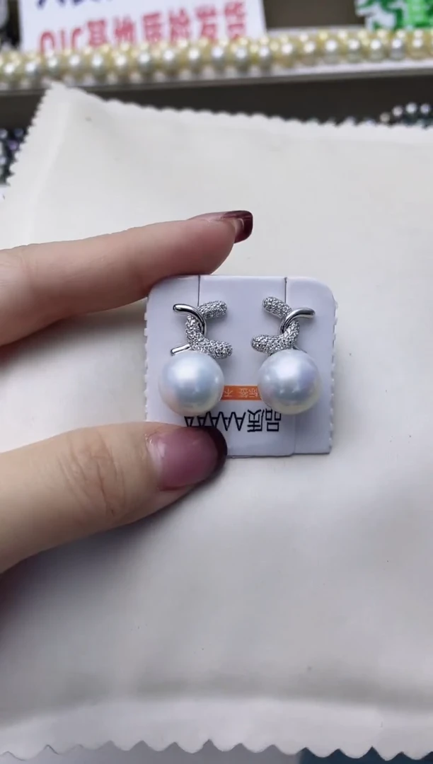 银S925镶嵌耳饰淡水珍珠A66