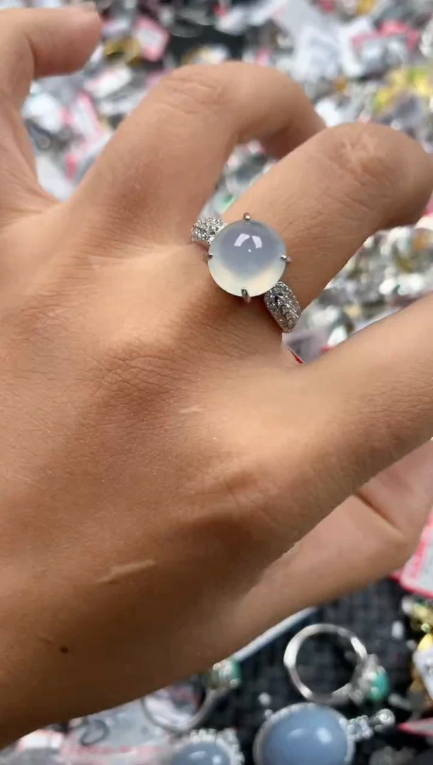 银S925镶嵌戒指翡翠14              7