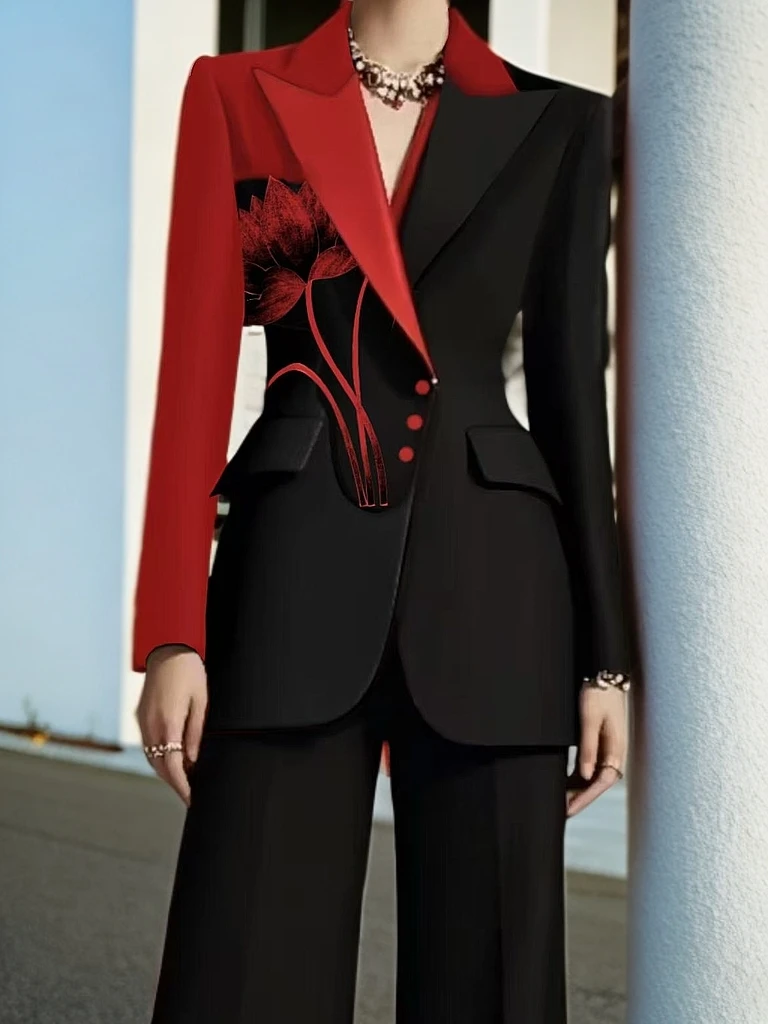 通勤风中国风时尚套装长袖休闲礼服轻奢春款黑色设计师女装