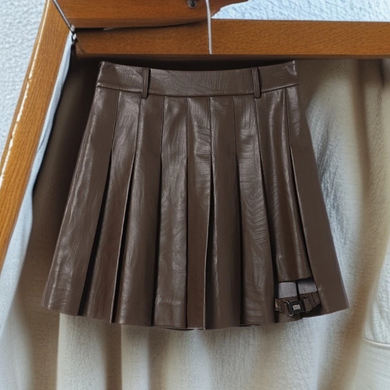 【品牌撤柜】明星同款原版L279 PU百褶半裙夏装裙子女款衣服潮流款