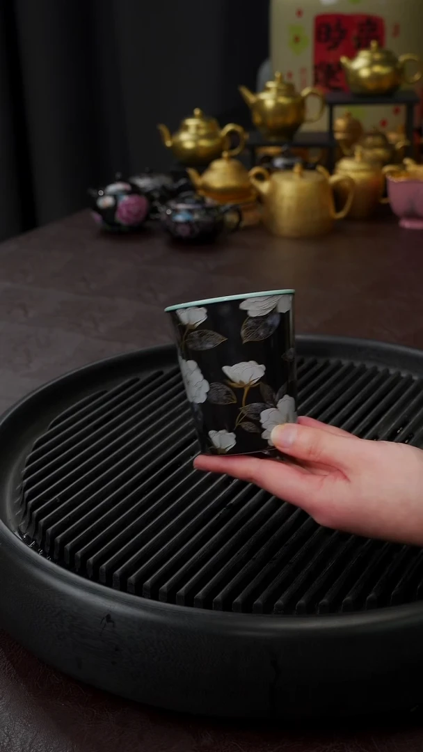 【闪购商品】杯【宜景窑黑帝描金】手绘可乐杯