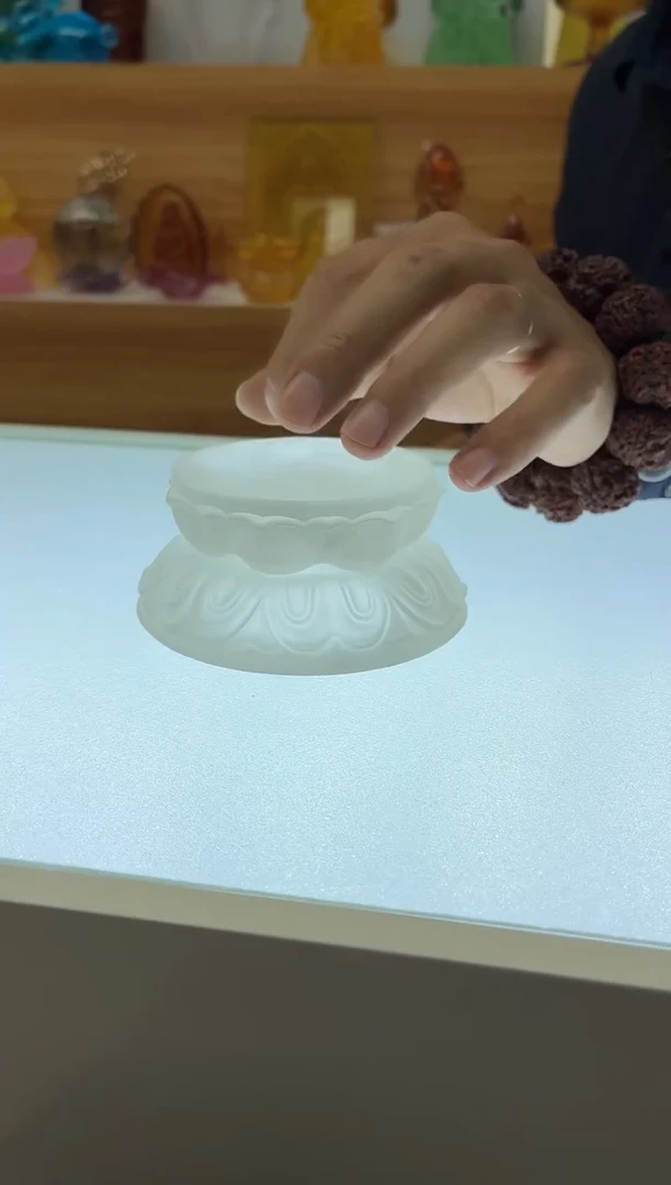 琉璃手工艺品古法琉璃莲花底座白色