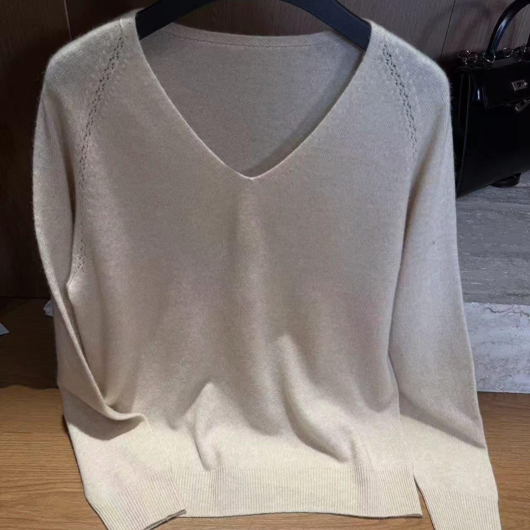 TANTAN 休闲宽松V领百搭秋冬针织打底衫3924