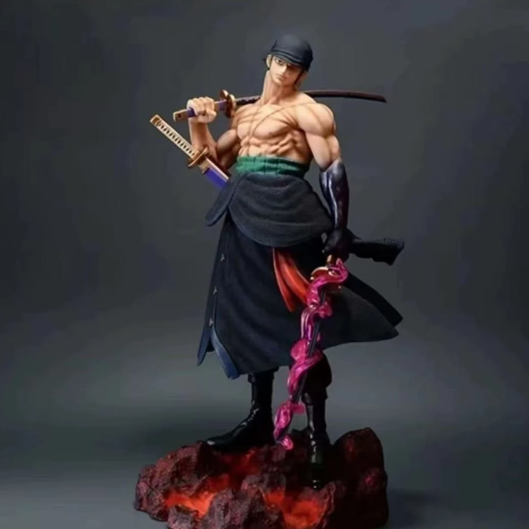 海贼王 阎魔扛刀索隆 火焰岩石地台 手办模玩摆件 30cm S