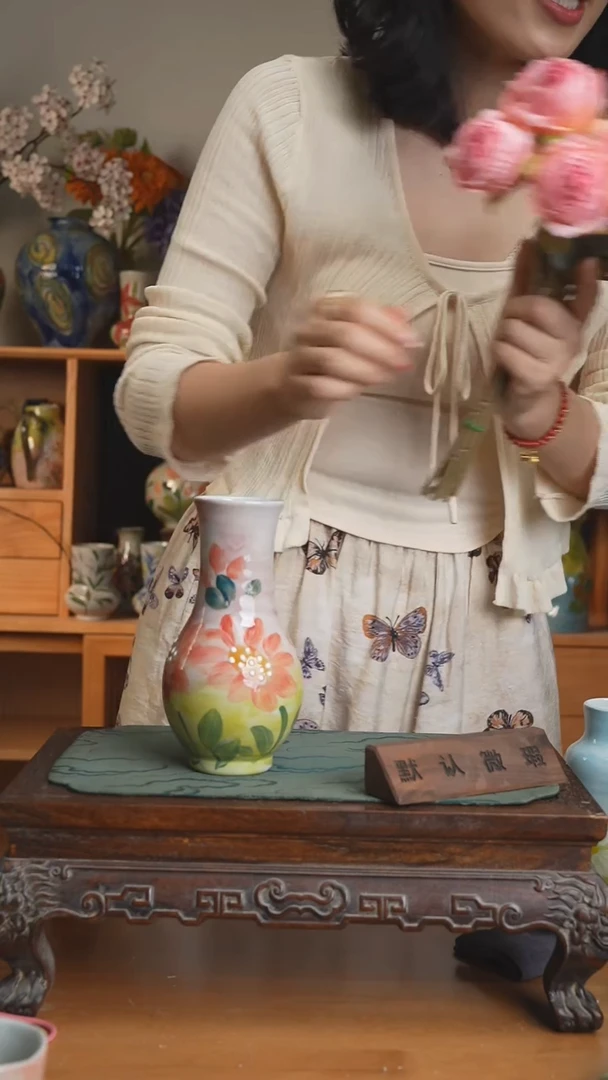 摆件不带花景德镇手工手绘陶瓷花瓶赏瓶