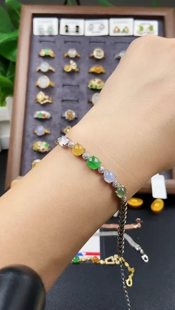 银S925镶嵌手链翡翠12