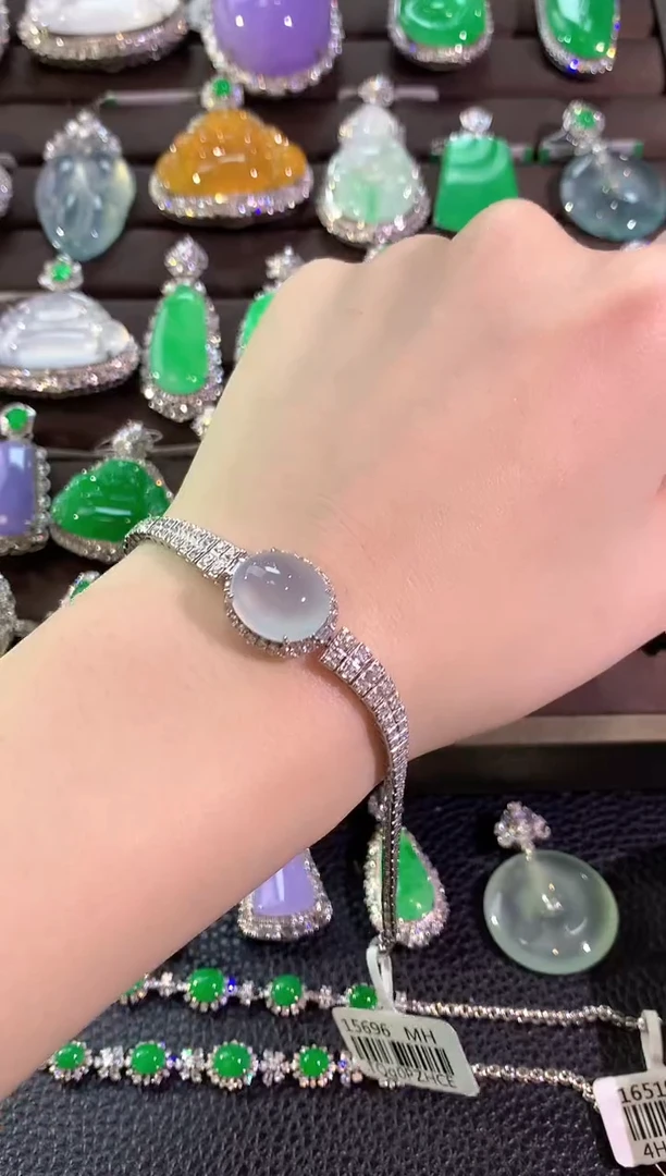 18K金镶嵌手链翡翠冬日珠宝Q52