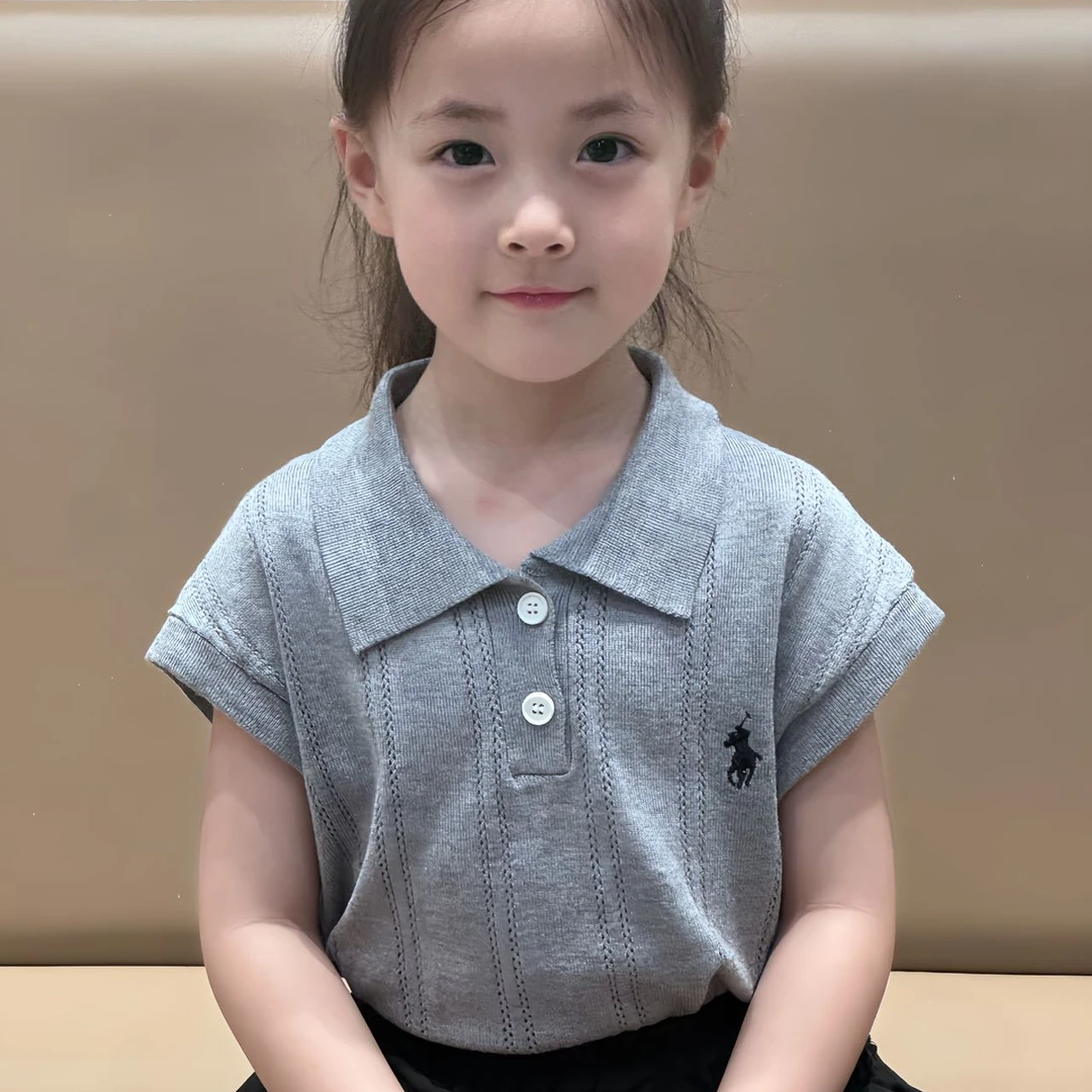 亲子装短袖老钱风儿童polo衫短袖镂空莱赛尔刺绣男女童洋气透气