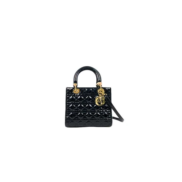 99新 DIOR/迪奥 戴妃五格漆皮 黑金/黑银