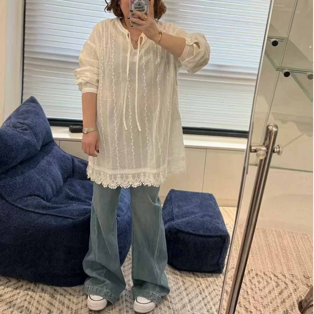 Meet遇见-春季定制版宽松蕾丝衬衣