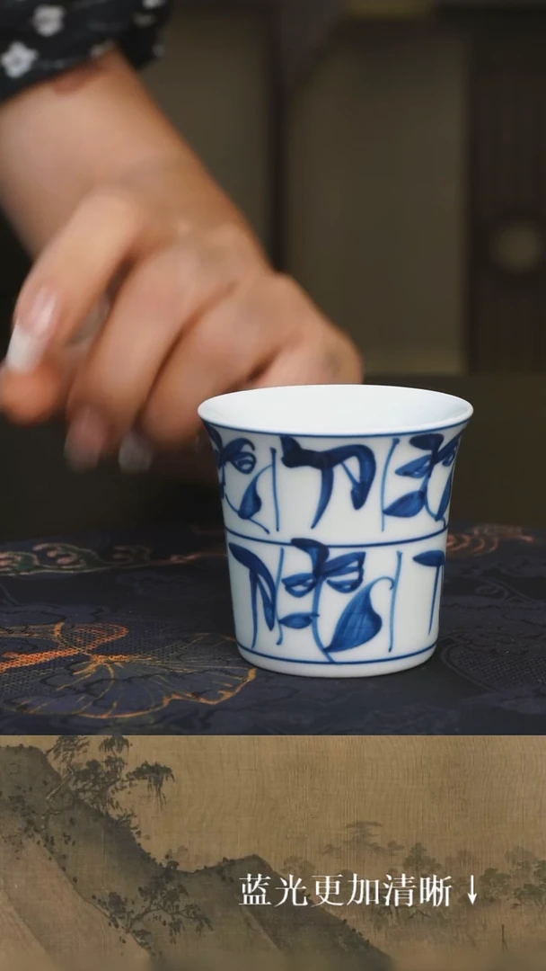 杯子景德镇柴窑烧制刀子纹茶花纹杯杯