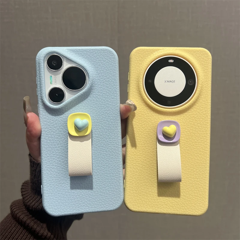 适用华为mate60pro+手机壳pura70小清新荔枝纹纯色指环扣mate70女