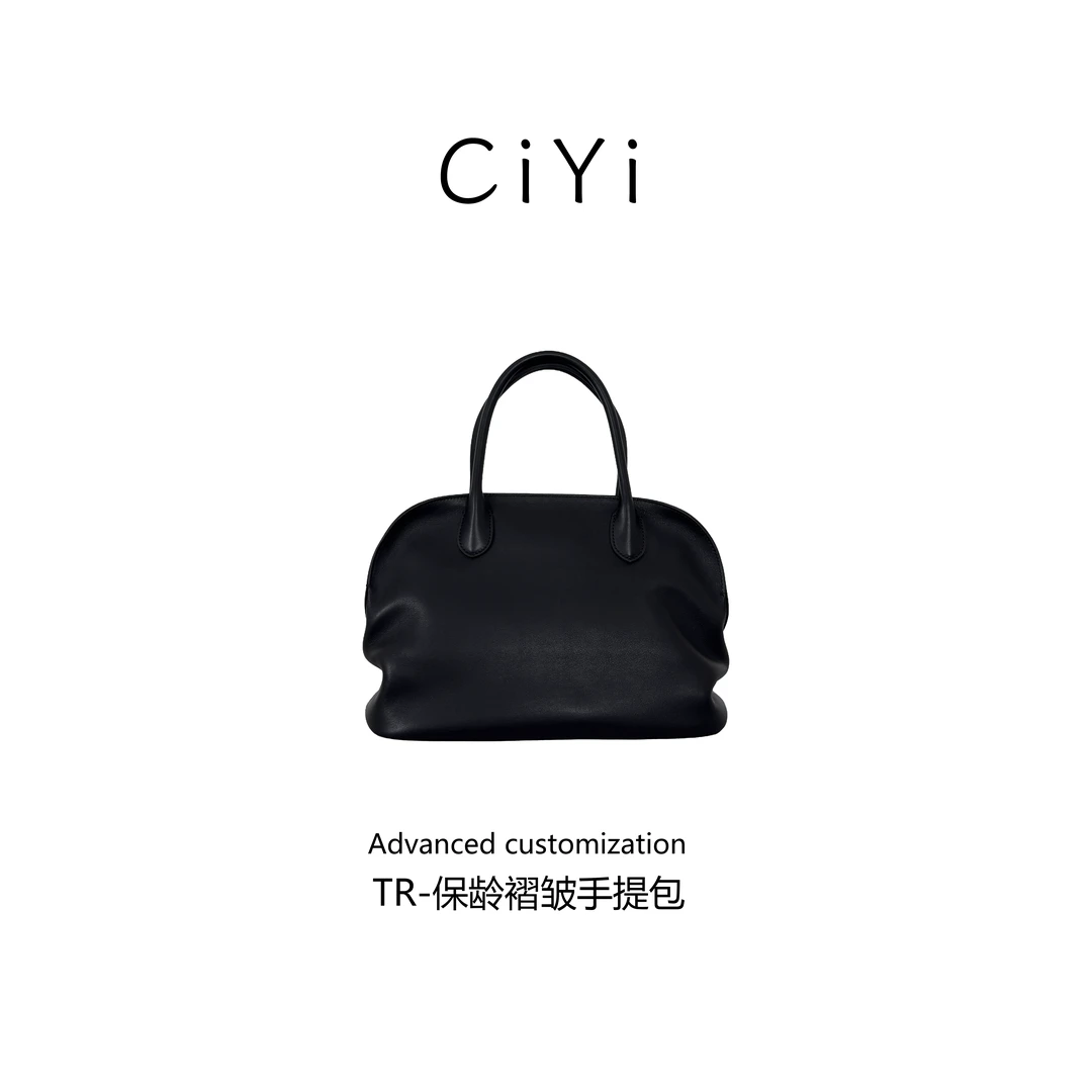 彩宜【TR-保龄球褶皱手提 原厂马鞍皮 内里绵羊皮 女士手提包 双12