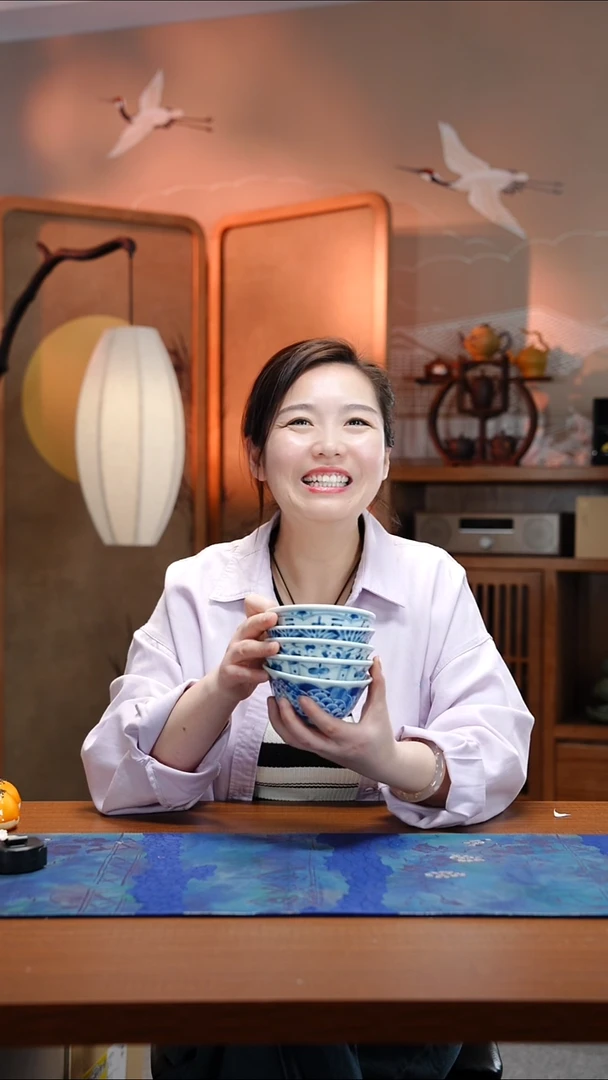 摆件蓝凛堂福福饭碗5只装