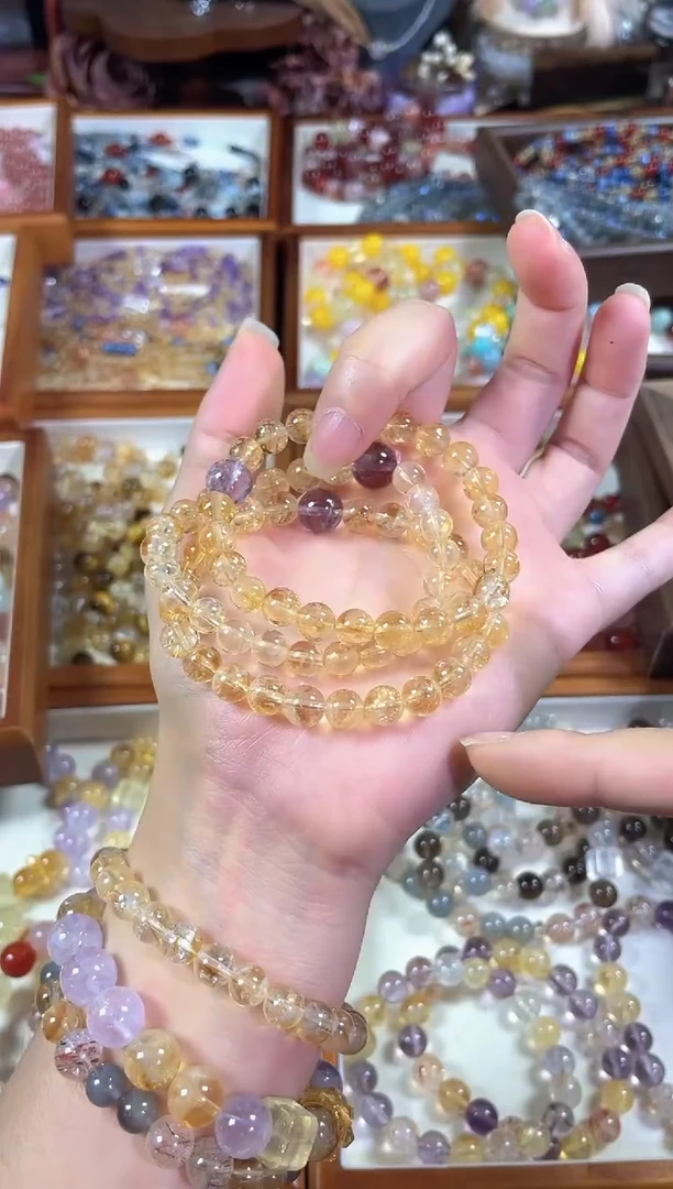 未镶嵌手串水晶天然高品透体黄塔晶紫水晶手串