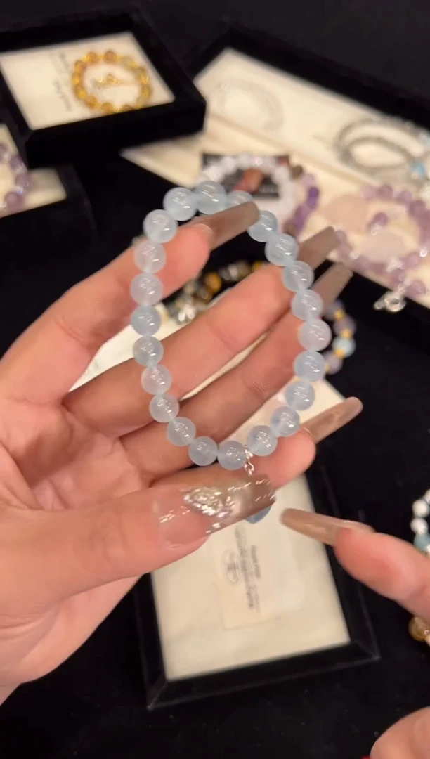 【闪购商品】水晶手链银S925镶嵌海蓝宝手链x1044