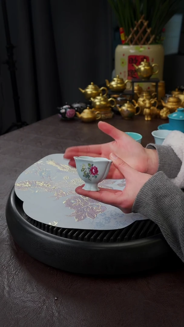 【闪购商品】杯【宜景窑天缥色】手绘小合菱