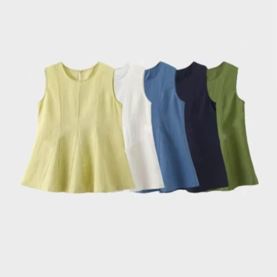 韩系文艺范荷叶边气质小衫通勤纯色吊带显瘦时尚休闲百搭Z