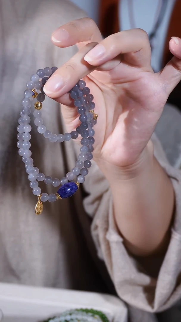 银S925镶嵌手链和田玉烟紫紫龙晶等