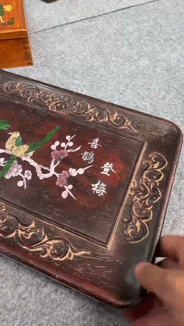 木一物一拍喜鹊登梅茶盘