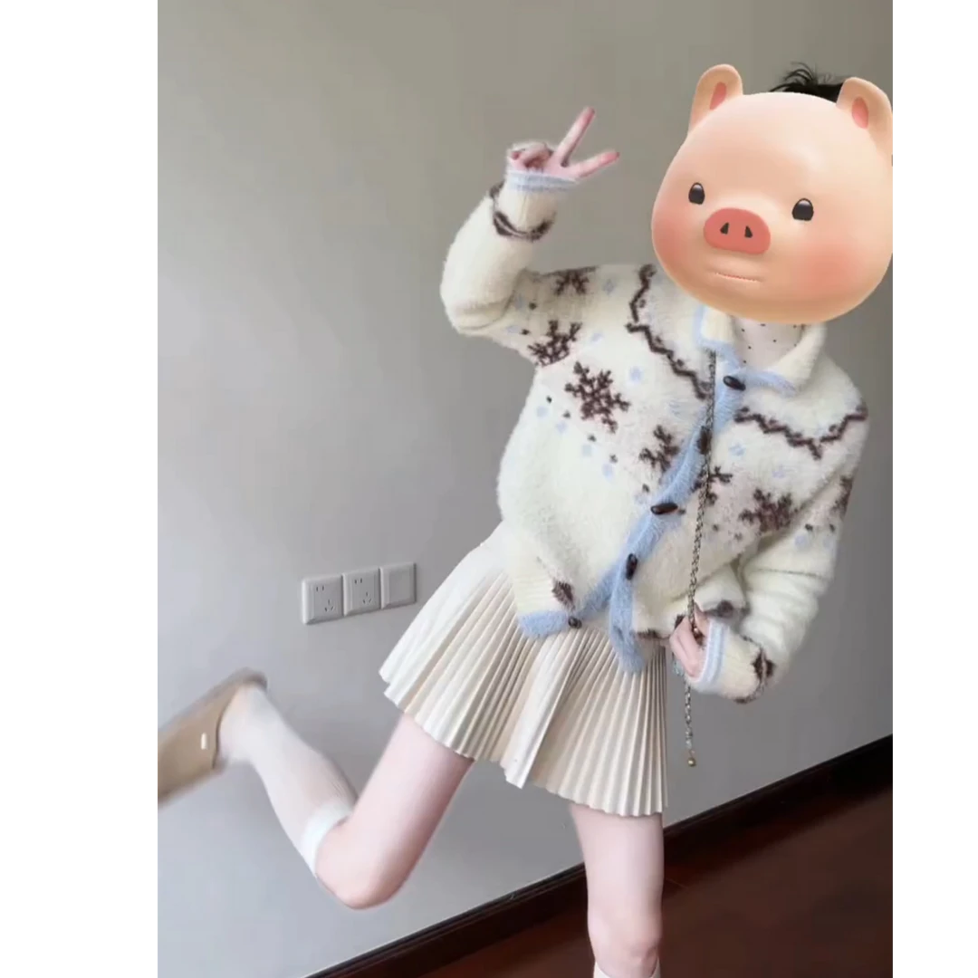 2025秋季新款时尚甜美减龄休闲百搭宽松慵懒风开衫短裙两件套