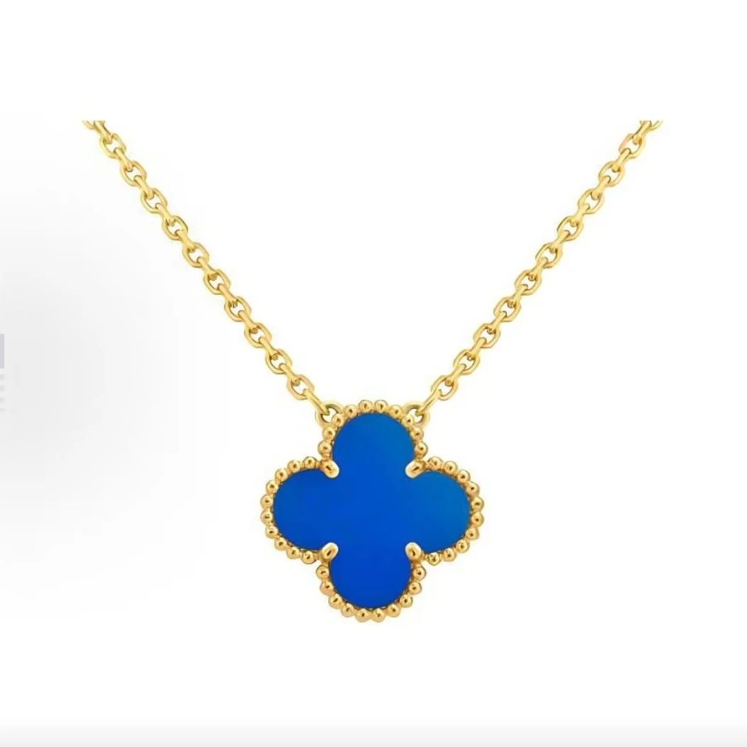 未使用 梵克雅宝  蓝花 四叶草 项链