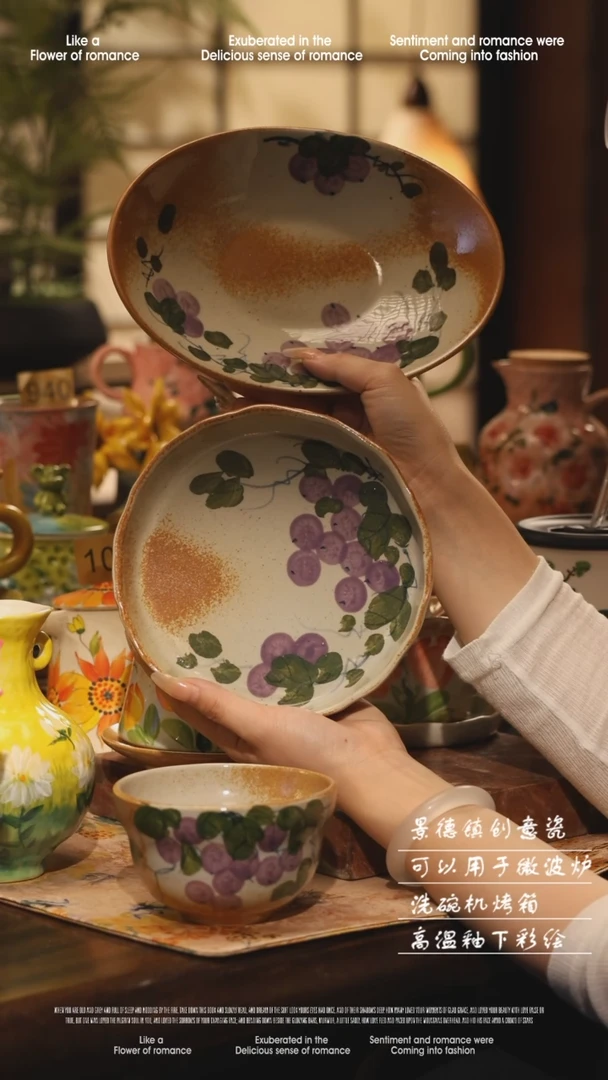 陶瓷三件套景德镇高温手绘釉下彩设计师款式