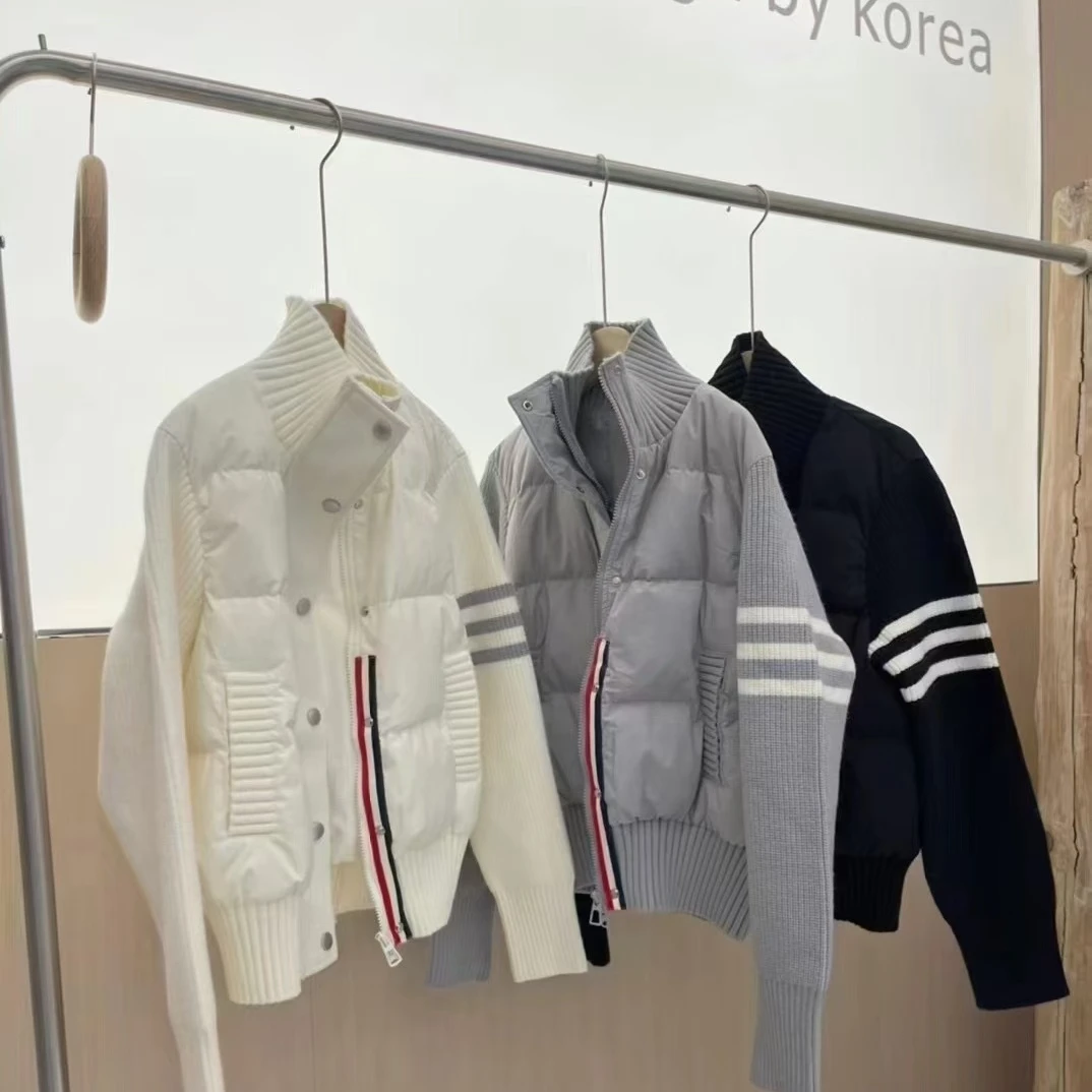 【针织拼接】韩系休闲时尚针织拼接款羽绒服