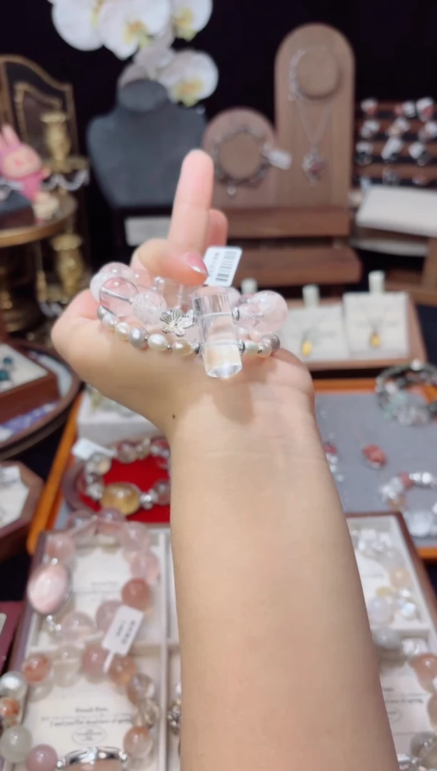 【闪购商品】水晶手链银S925镶嵌珍珠双圈