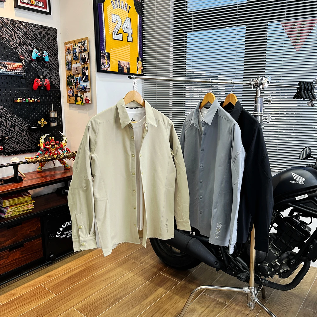 格纹肌理面料！春夏装 户外飞禽 男士纯色长袖休闲衬衫式外套高弹