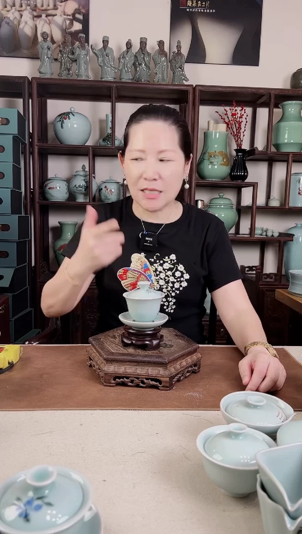 釉中彩 扶桑花画 三才盖碗