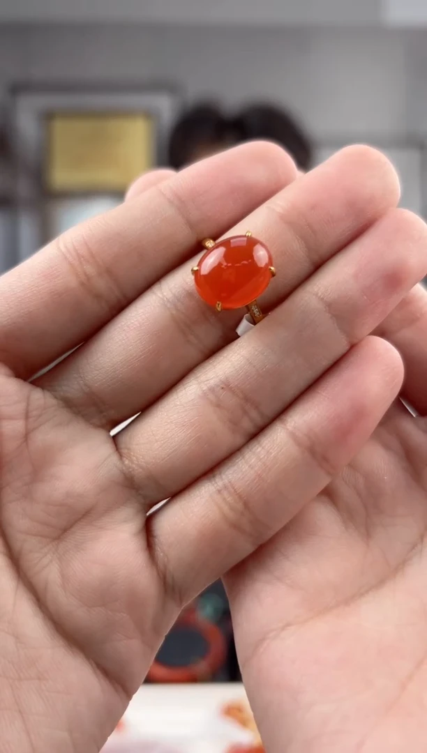 【送福珠宝】保山冰红老矿料18K金《顶》（玉化）戒指@t06460@