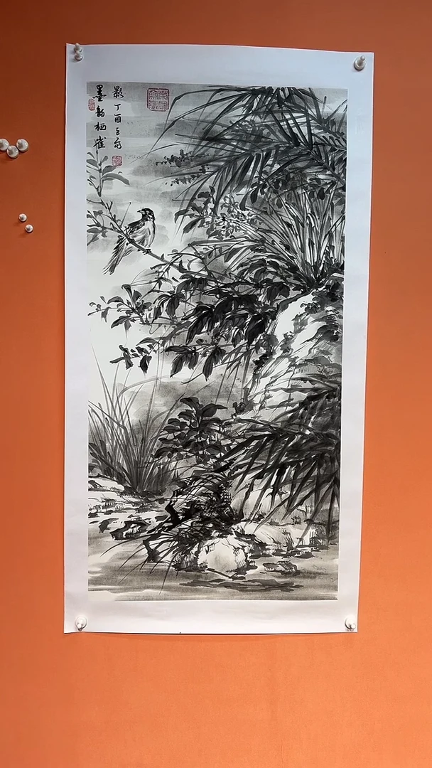 国画带锦盒 张巨富 墨韵栖雀影