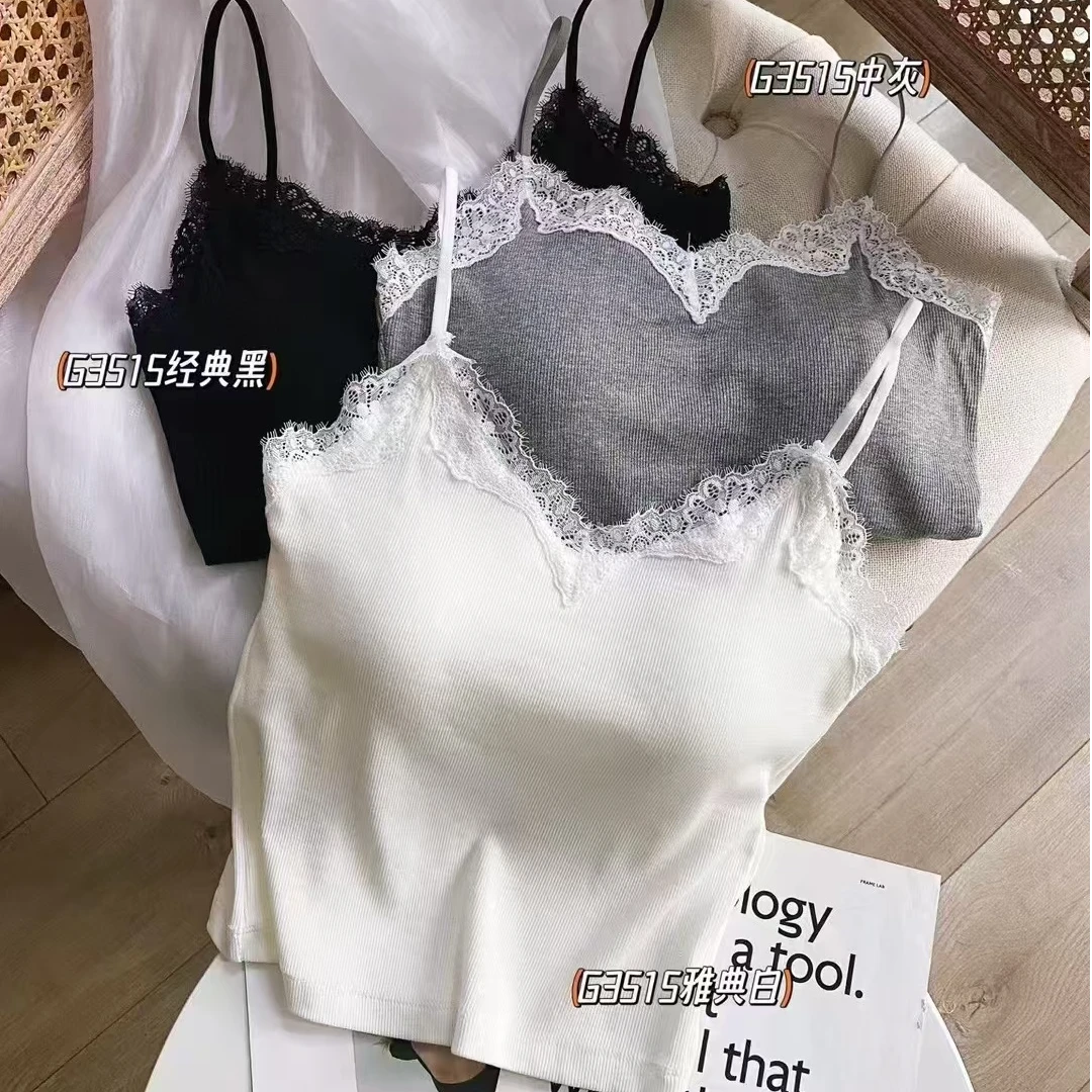 -显瘦吊带纯色蕾丝美背白色百搭夏季打底弹力外穿小背心