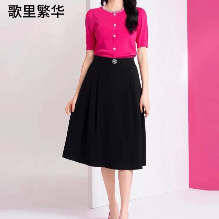 K+夏季新款冰丝短袖高腰针织衫时尚上衣0222