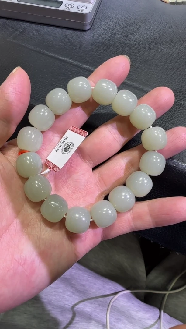 未镶嵌手串和田玉近矿青白玉13*14手串（产地直发）