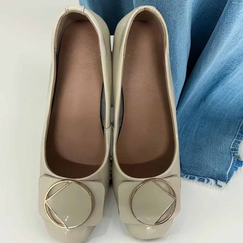 201——300女鞋舒适时尚休闲百搭软底尖头方头浅口女士真皮圆头低跟