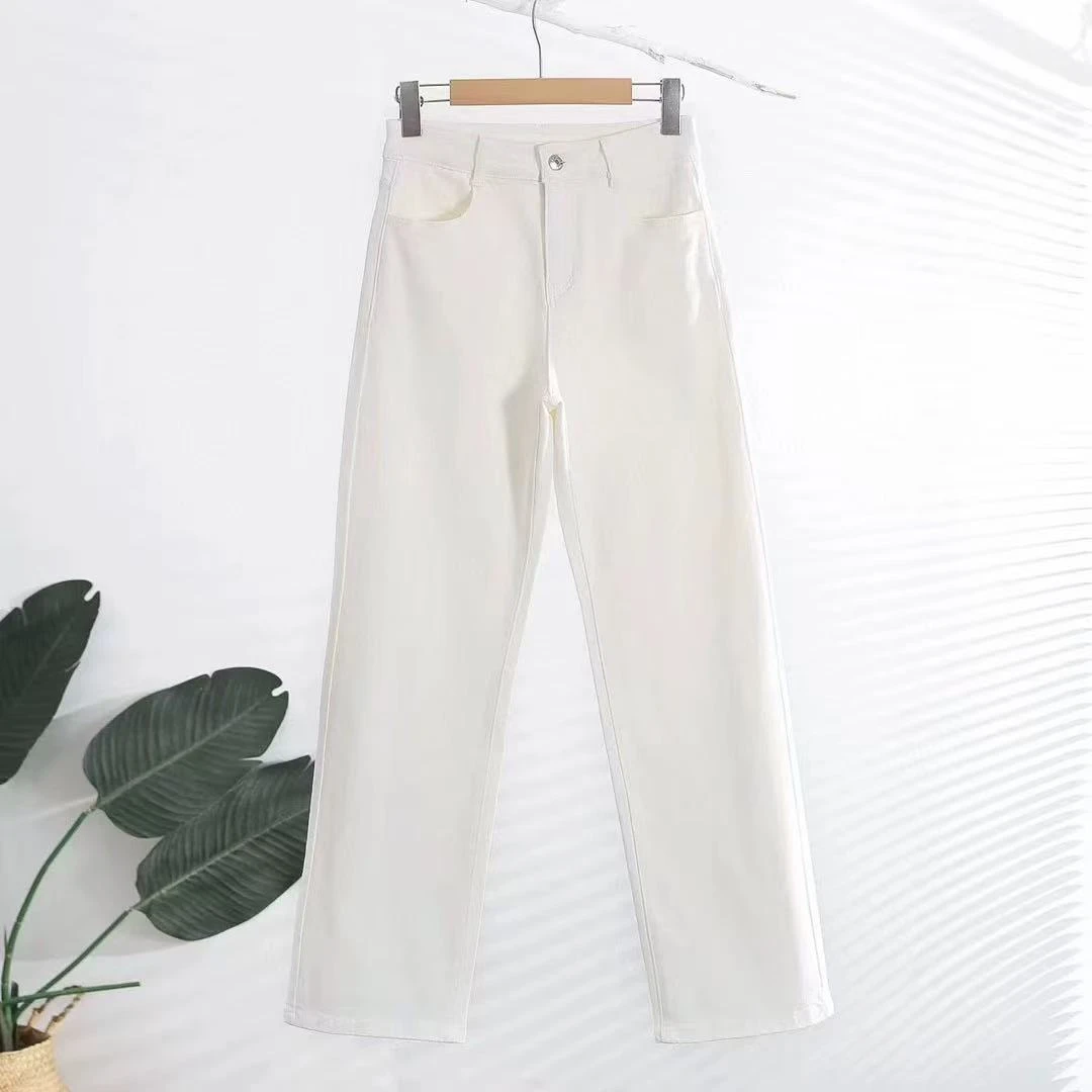 【周郡粉丝专属】白色直筒裤牛仔裤女百搭