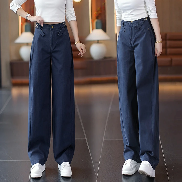 纯棉阔腿工装裤女2025早秋新款高腰显瘦宽松爆款弯刀裤软牛仔裤子