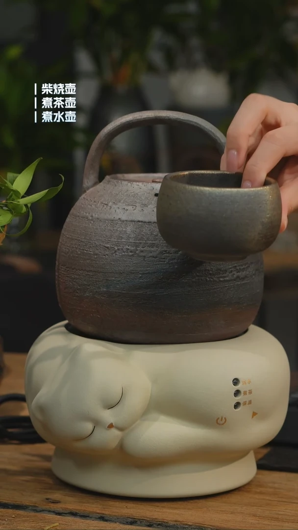 铁胎柴烧1200cc 一壶一龙窑禅定杯（可备注有字无字）