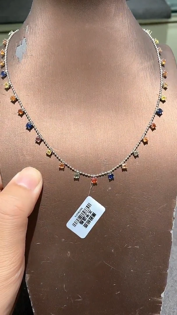 蓝宝石颈饰银S925镀金镶嵌项链