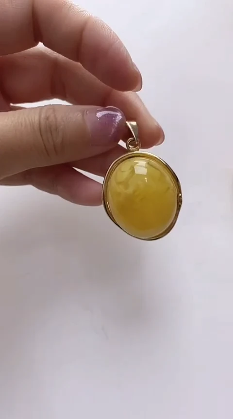【闪购商品】琥珀裸石银S925镶嵌蜜蜡吊坠