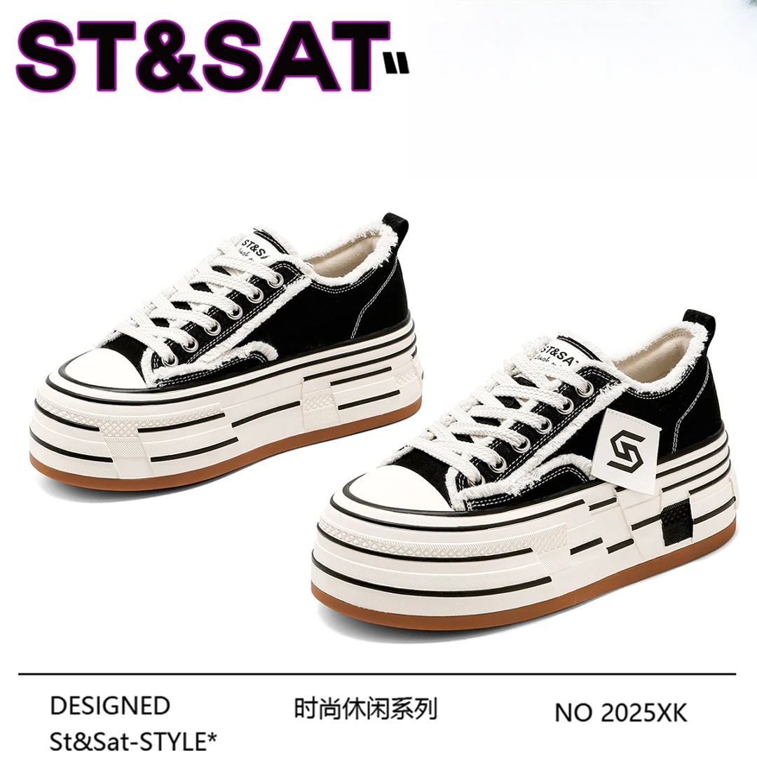 星期六吴建豪同款厚底乞丐鞋2025春季新款帆布鞋增高百搭小白鞋女