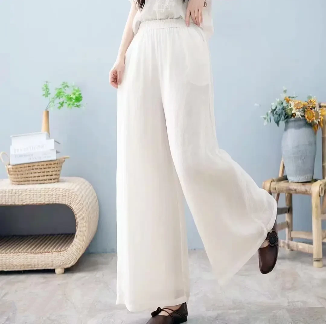 阔腿裤显瘦休闲双层苎麻阔腿裤裤子大码中国风薄款垂感夏季宽松