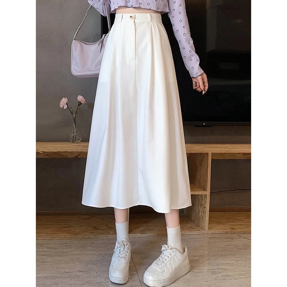 白色半身裙女2025春季新款小个子裙子A字长裙高腰中长款伞裙白裙