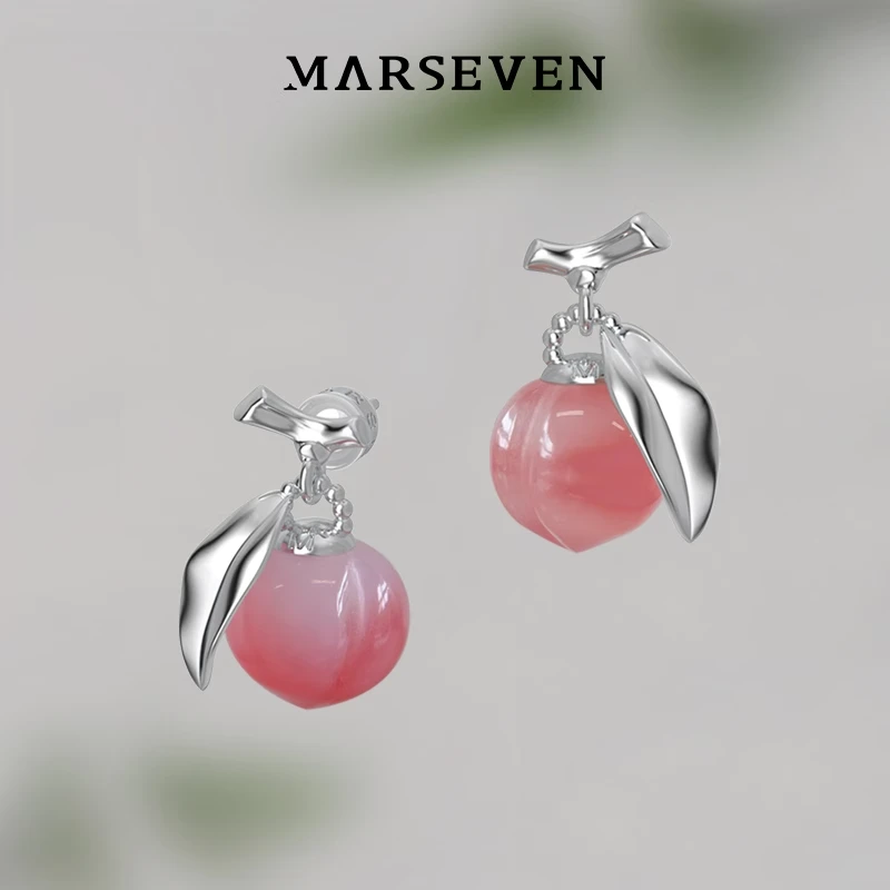 MARSEVEN 铜合金耳饰 野餐2系列单桃子耳钉原创设计水果秋季新款
